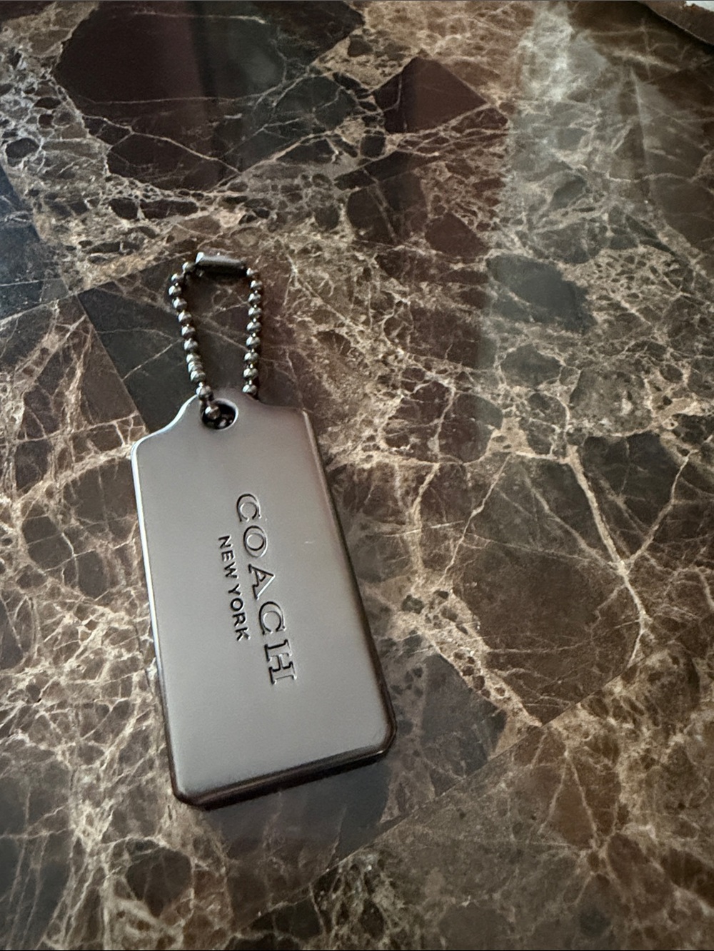 Coach Black Metal Dog Tag Keychain with Ball Chain - Picture 2 of 4